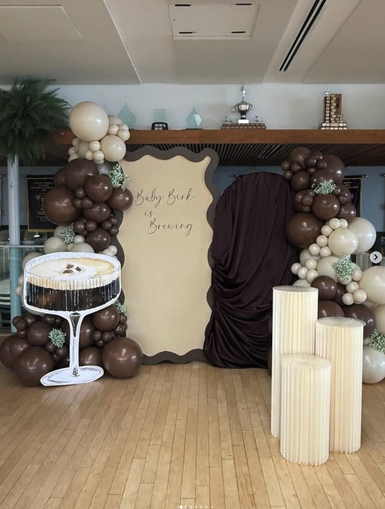 Brown cream baby shower balloon setup